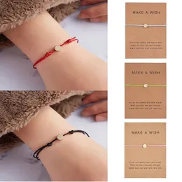 Moda fazer um cartão de desejo charme pulseira feijão redondo 5 cores minúsculas pulseiras de corda para mulheres tecer corda jóias presente do ano