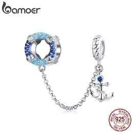Bamoer 925 стерлингового серебра серебро синий подвесной цепь подходит для очарования браслеты кристалл DIY женщин ювелирные изделия, делая поиск SCC1149 Q0531