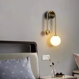 Modern Nordic glass ball LED wall lamp Light luxury and elegant golden wrought iron home decoration bedroom living room lamp