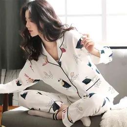 Pyjama Women Clothes Summer Womens Pajamas Sets Long-sleeved Sleepwear Suits Girl Fashion Casual Outerwear Night Suit 210809