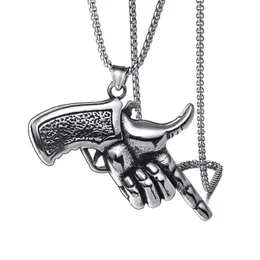 Pendant Necklaces European And American Fashion Temperament Retro Stainless Steel Pistol Gesture Street Personality Necklace