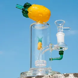 Yellow Pineapple Bong in vetro unico Narghilè a forma di pipa ad acqua 14mm Femmina Joint Recycler Percs Smoking Bong Bowl Dab Rigs Soffione doccia Perc Wax Rig Frutta colorata