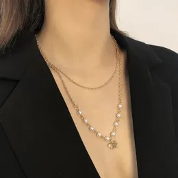 Punk fjäril hängsmycke halsband för kvinnor multilager vintage guld choker pärla kedja mode smycken grossist