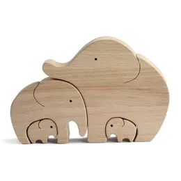 Dia das Mães Presente Elefante Mãe e Criança Ornamento De Madeira Room Home Desktop Decor Acessórios Party Decor Presentes Decoracin 210727