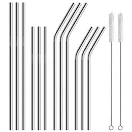 Stainless Steel Straws with Cleaning Brush Straight Bend Reusable Drinking Straw for Cups Home Kitchen Bar Accessories
