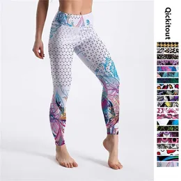 Qickitout Venda Leggings Flores das Mulheres Branco Impressão Digital Calças Mulher Estique Cintura Alta Cintura 211204