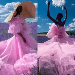 Vestidos de fiesta para mujer de color rosa a la moda, vestidos de fiesta con mangas abullonadas y esponjosos hechos a mano, vestido de fotografía de pasarela 2022