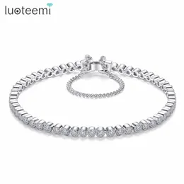 Luoteemi Bridal Classic Tiny Clear Round Cubic Cyrkon Bransoletka Tenis Blankles Dla Kobiet Wesele Jewellry Q0719