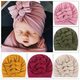 Cute Infant Toddler Unisex Bow Knot Indian Turban Cap Kids Opaski Opaski Czapki Baby Solidne Miękkie Bawełniane Hairband Hats