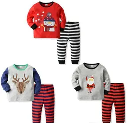 Boże Narodzenie Baby Piżamy Toddler Boys Santa Elk Drukowane Topy Paski Spodnie 2 sztuk Zestawy Baby Girl Home Garnitury Dzieci Odzież 3 Design BT4757