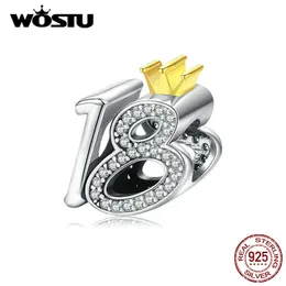 WOSTU 925 Sterling Silver 18-year-old Birthday Bead Charms Fit Original Bracelet Necklace Adult Ceremony Jewelry Gift CTC131 Q0531