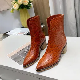 High heeled Fashion boots Autumn winter Coarse heel designer women shoes 100% Soft cowhide Zipper luxury Boot Pointed leather lady Wedges Heels Large size 35-40-41