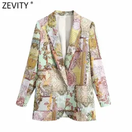 Zevity Women Vintage Paisley Totem Print Open Stitching Blazer Coat Female Chic Business Casual Court Cardigan Suits Tops CT729 211122