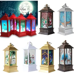 2021 Julljus Lantern Xmas Hängande lampa Ornaments Dekoration Santa Claus Snowman Nativity Led Night Light Decor