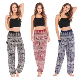 Bohemia Breathable Loose Pants Women Elastici Waist Harem Woman Thailand Geometric Print Pocket Casual Pantalones De Mujer 210604