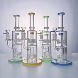 Dicke Glasbongs 11 Zoll Wasserpfeifen Double Stereo Matrix Perc Bong Birdcage Percolator Oil Dab Rigs 14mm Joint Wasserpfeifen 4 Farben mit Schüssel LBLX210401