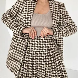 BerryGo Elegant houndstooth Za blazer skirt sets women Autumn two piece for High waist work suits office lady 220221