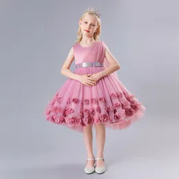 Kız Elbiseler Nedime Kostüm Çocuklar Için Kolsuz Kuyruk Prenses Elbise Çiçek Kız Düğün Zarif Aplike Kız Doğum Günü Balo