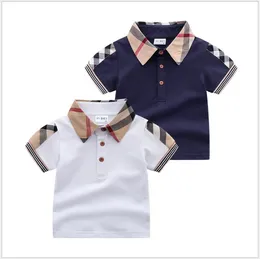 Baby Boys Curtindo colarinho camisetas verão crianças manga curta t-shirt de xadrez crianças algodão casual tops tees menino camisas criança roupa