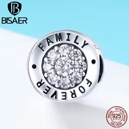 BISAER 925 Sterling Silver Charm Forever Family Forever Charm CZ Beads fit Bracelets Silver 925 DIY Jewelry Making Gift ECC814 Q0531