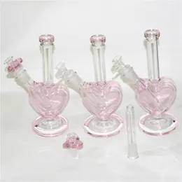 9 "güzel aşk nargile su boruları sigara dab kuleleri kalp şeklinde cam bonglar yağ teçhizatı shisha bong 14mm kase geri kazanım alıcı adaptörleri ile