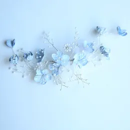 Jonnaafe lichtblauw bloemen kam bruiloft accessoires parels bruids haar sieraden handgemaakte vrouwen ornamenten