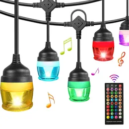Outdoor String Lights 12 LED Shatterproof RGB Remote Sync Muzyka Backyard Wiszące Patio Słoneczne Zasilane Kolorowe Ciepłe White