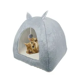 Pet Cat Bed Dom Pies Poduszka Tower Basket Namiot Składany Szczeniak Mascotas Casa Pluszowe Miękkie Kennel Wielofunkcyjny Drop 210713