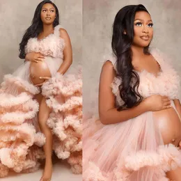 Fluffy Tulle Maternity Prom Gown för Photoshoot Graviditet Klänningar Babyshower Kappor Extra Puffy African Women Maternity Dress