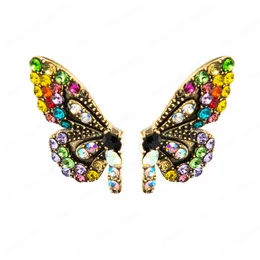 Elegant Multi Color Crystal Butterfly Stud Örhängen Vintage Sparkly Rhinestone Statement Örhängen Flickor Party Smycken