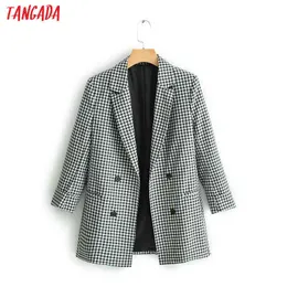 Tangada Kobiety Chic Plaid Blazer Z Długim Rękawem Przylot Kurtka Office Damskie Casual Znosić QJ115 210930