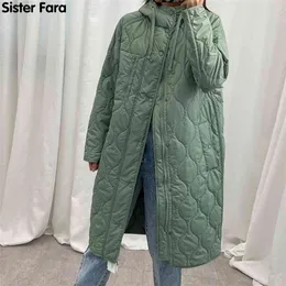 Siostrzana Fara Zimowa Parka Ciepła Kurtka Płaszcz Kobiety Solidne Luźne Długie Płaszcz Z Kapturem Płaszcz Kobiet Rękaw Outwear Windbreaker 210923