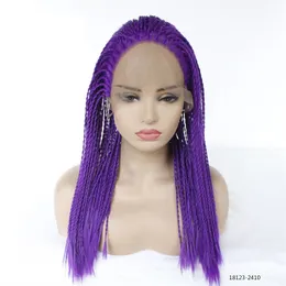 HD Box заплетенный вьющимися синтетическими кружевами передний парик фиолетовый цветовой симулятор человеческих волос фронтальные косы парики 18123-2410