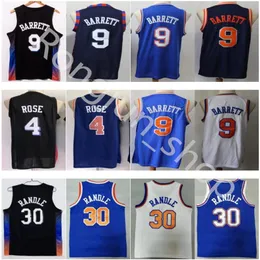 Dikişli Basketbol Formaları 4 Derrick 9 RJ Gül Barrett 30 Julius Randle Retro Walt Frazier 10 Patrick Ewing Jersey Yüksek Kalite Siyah Şehir Mavi Beyaz Adam Boyutu: S-XXL