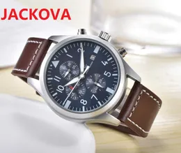 トップファッション高級男ブラウンブラックレザー腕時計ニースデザイナーマルチ機能ウォッチ高品質クォーツ時計