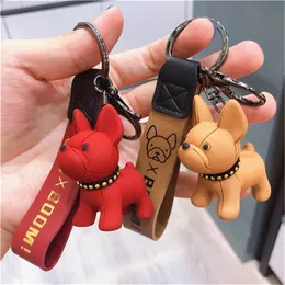 Fashion Punk French Bulldog Keychain PU Leather Dog Keychains for Women Bag Jewelry Trinket Men's Car Key Ring Key Chain cha