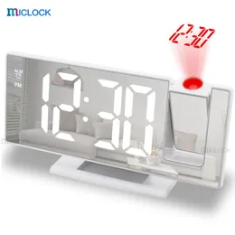 Miclock Digital Projektion Väckarklocka 7.3 "Större spegel LED med temperatur sze dimmer säng för sovrum 220311