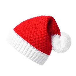 Santa Hat Christmas Party Red White Knitted Winter Pom Beanie Cuffed Caps Soft for Boys Girls Adults