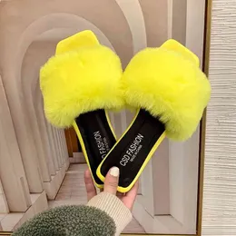 2021 Summer Fashion Women Slippers Faux Fur Slides for Women Fluffy Slippers House Female Shoes Woman Slippers Soft Bottom Q0508
