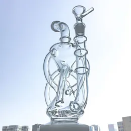 Unique Hookahs Clear Glass Bongs Recycler Water Pipes Propeller Inline Perc Oil Dab Rigs 14mm Female Joint With Glass Bowl