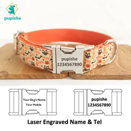 Hundkrafter Leashes Pupise Halloween Orange Personlig Pet Collar Unik Presentfestival Justerbar liten till stort halsband XL