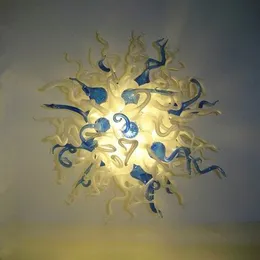 Konstdekorationslampa Blå och mjölk Vit Glas Hängljus Handblåst Borosilikat Glas-ljuskrona Taklampa LED 60 cm
