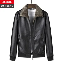 Fliegerjacke Männer Pelzkragen PU-Leder Männer Jacke Schwarz Braun Vintage Mantel Winter Männlich verdicken Fleece Warme Bomberjacke Parkas 211009