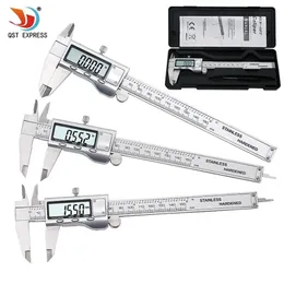 QSTEXPRESS Digital Caliper 150mm Steel Inch Electronic LCD VERNIER 0,01mm Mätmätare Verktyg Black Box QST639 210922