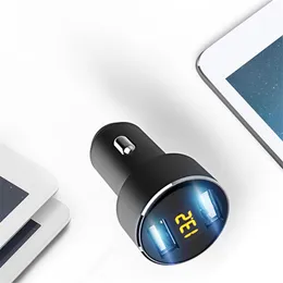 IN STOCK Mini Metal Dual USB Digital Display Chargers Vehicle Charging 2.4 Multi-function Car Charger for Cars MP3 Phone Camera PC 500pcs