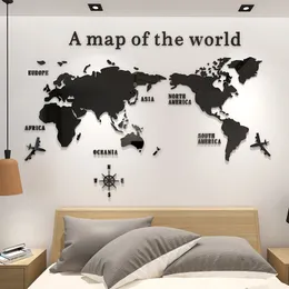 Fai da te grande adesivo da parete in acrilico mappa del mondo per ufficio soggiorno TV sfondo decorazione della casa adesivi specchio 210310