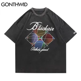 GONTHWID T-Shirt Streetwear Casual Uomo Occhiali creativi Stampa T-shirt manica corta Distressed Hip Hop Harajuku Cotone sciolto Top C0315