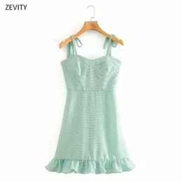 Zevity Women Vintage Slash Drukowanie Neck Hem Pleat Ruffles Sling Sukienka Kobieta Side Zipper Vestido Chic Party Dresses DS3977 210603