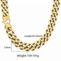 Trendsmax - Mäns rostfritt stål halsband, tung kedja, kubansk gourd, hip hop, present smycken, 13 / 15mm, 316L, HNM 24 Q0809