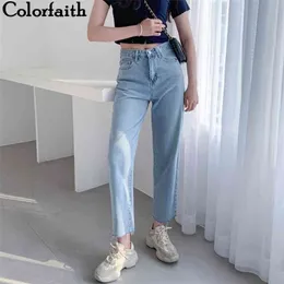 Colorfaith Women Jeans Casual Straight High Waist Byxor Byxor för damer Grils Ankel Längd J8828 210809